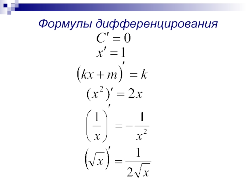 Правила дифференцирования презентация