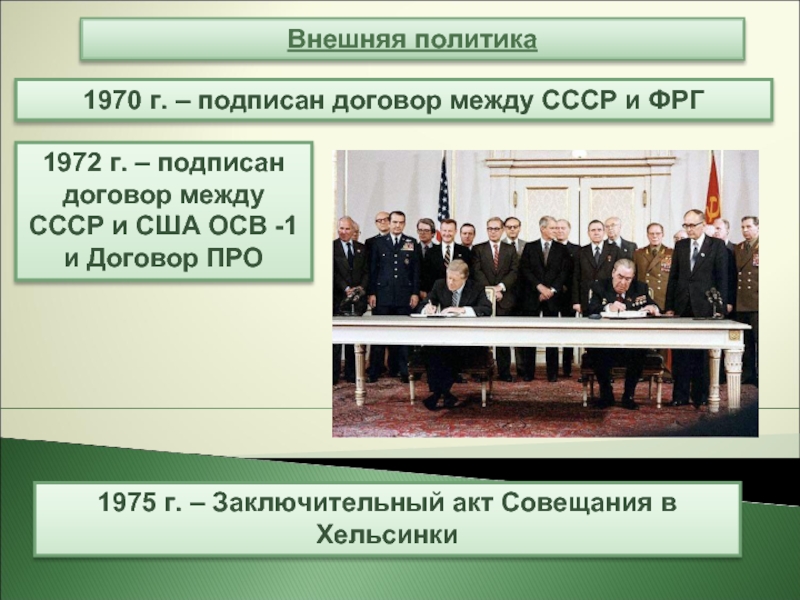 1970 г. – подписан договор между СССР и ФРГ Внешняя политика 1972