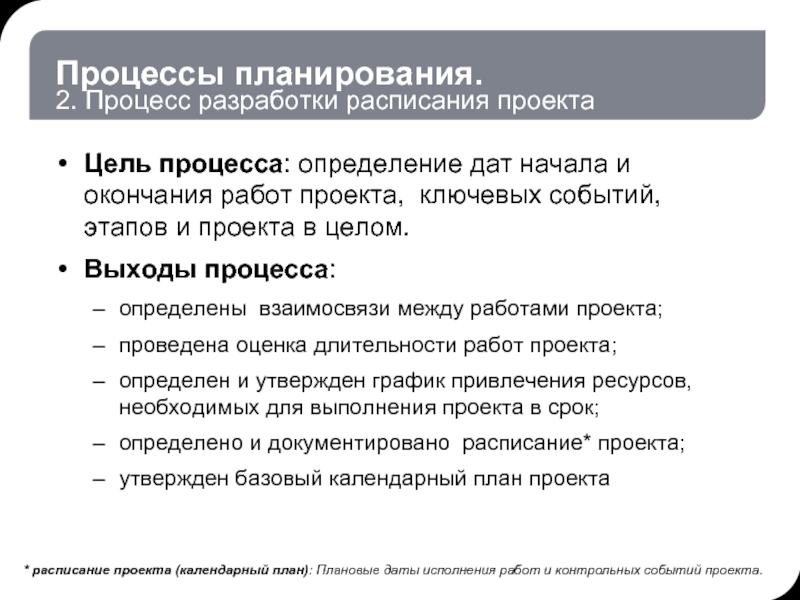 Исходной информацией для процесса разработки расписания проекта является описание проекта