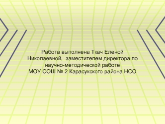 Работа выполнена Ткач Еленой Николаевной,  заместителем директора по научно-методической работеМОУ СОШ № 2 Карасукского района НСО