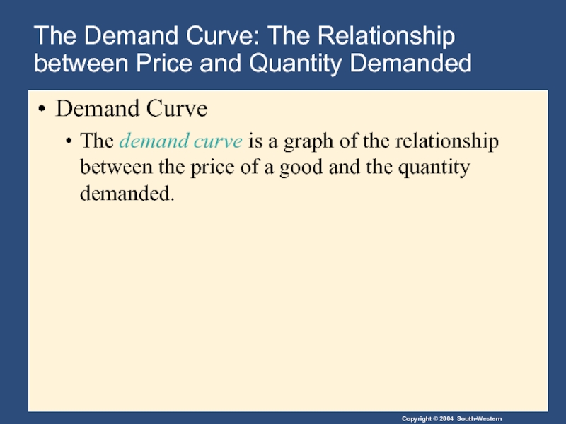 The Demand Curve: The Relationship between Price and Quantity Demanded Demand Curve