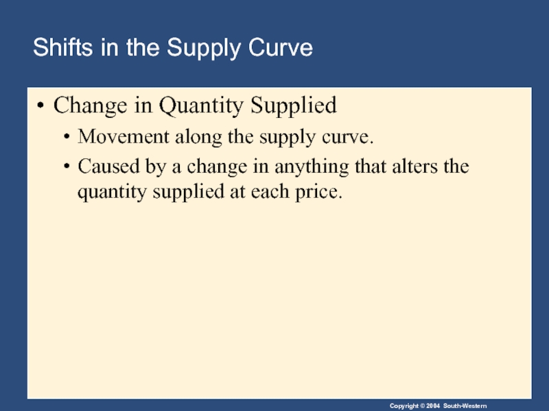 Shifts in the Supply Curve Change in Quantity Supplied Movement