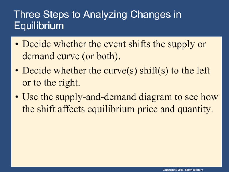Three Steps to Analyzing Changes in Equilibrium Decide whether the