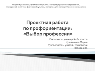 Проектная работа по профориентации: Выбор профессии