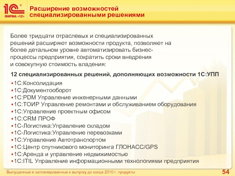 Расширен перечень организаций. Срок внедрения 1с предприятие. 1с:ITIL управление информационными технологиями предприятия корп. Перечень самых востребованных решений фирмы 1с:. Расширение возможностей.