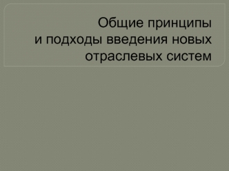 Общие принципы и подходы введения новых отраслевых систем