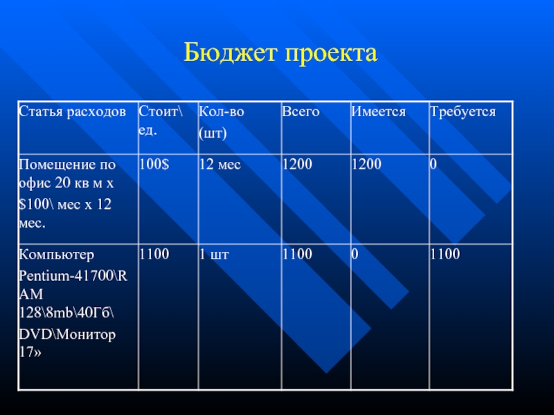 Бюджет проекта презентация