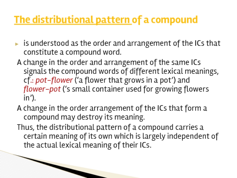 is understood as the order and arrangement of the ICs that constitute a compound word.  A