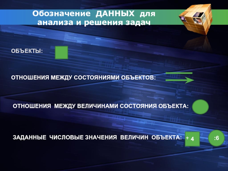 Отношения между величинами. Величина объекта. Обозначение задач исследования. Обозначение данных. Обозначение задачи.