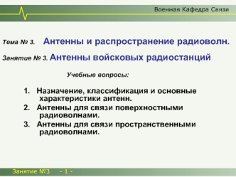 Антенны и распространение радиоволн. Антенны войсковых радиостанций. (Тема 3.3)