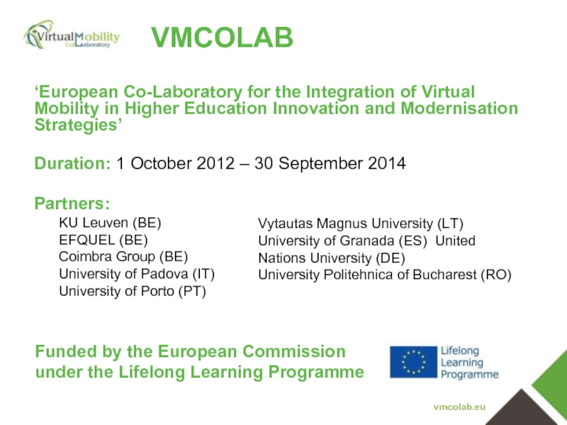 VMCOLAB ‘European Co-Laboratory for the Integration of Virtual Mobility in Higher Education
