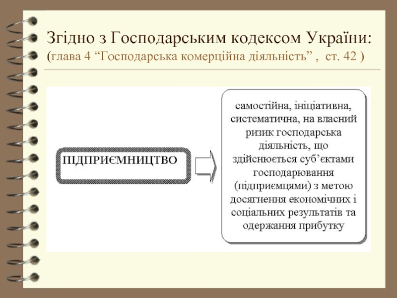 Згідно з Господарським кодексом України: (глава 4 “Господарська комерційна діяльність” , ст. 42 )