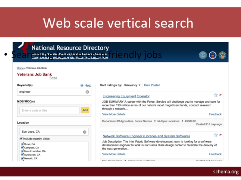 Web scale vertical searchSearching for Veteran friendly jobsschema.org