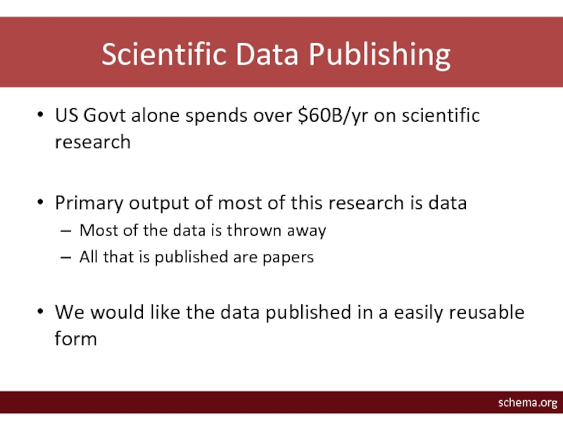 Scientific Data PublishingUS Govt alone spends over $60B/yr on scientific researchPrimary output