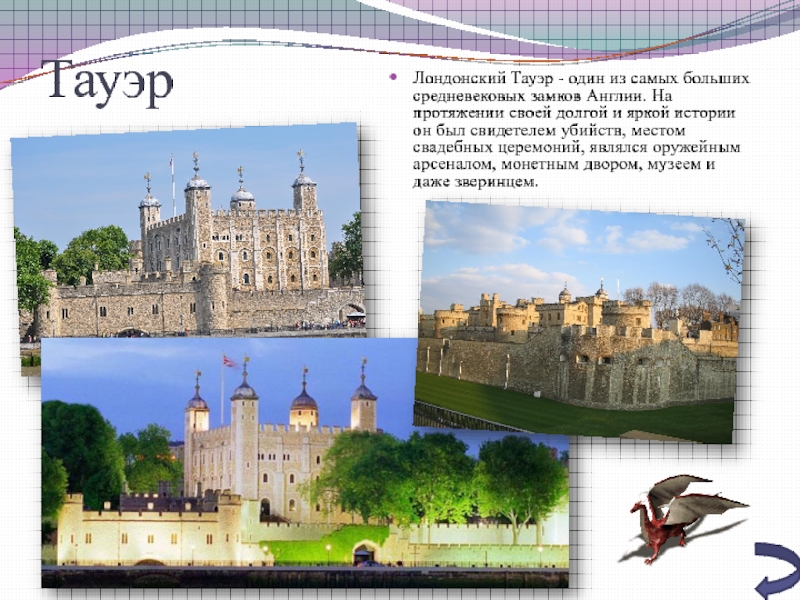Тауэр Лондонский Тауэр - один из самых больших средневековых замков Англии. На