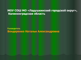 МОУ СОШ МО Ладушкинский городской округ, Калининградская область Руководитель Бондаренко Наталья Александровна.