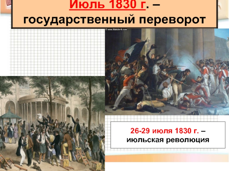 Июль 1830 г. – государственный переворот26-29 июля 1830 г. – июльская революция