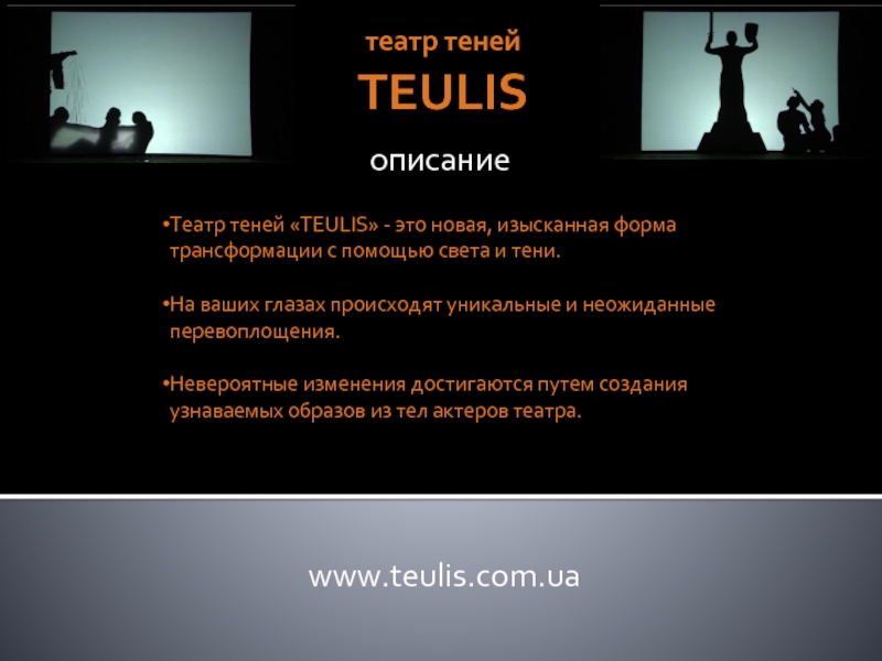 театр теней  TEULIS www.teulis.com.uaТеатр теней «TEULIS» - это новая, изысканная форма