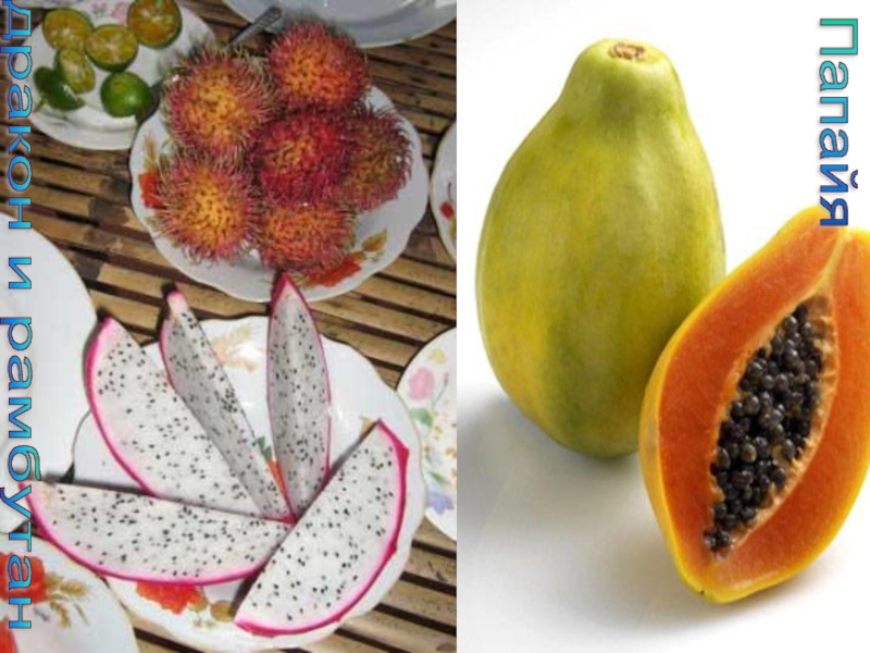 Экзотические фрукты Вьетнама  дракон и рамбутан  Папайя