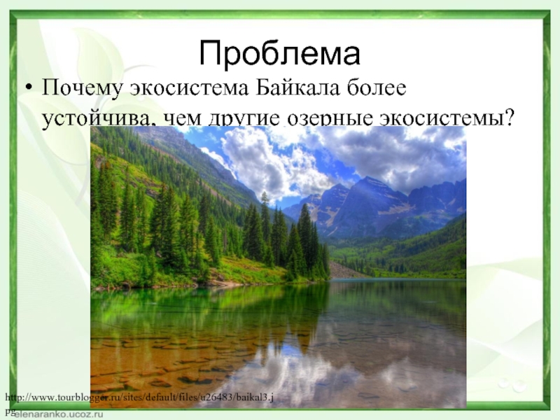 Проблема Почему экосистема Байкала более устойчива, чем другие озерные экосистемы?http://www.tourblogger.ru/sites/default/files/u26483/baikal3.jpg