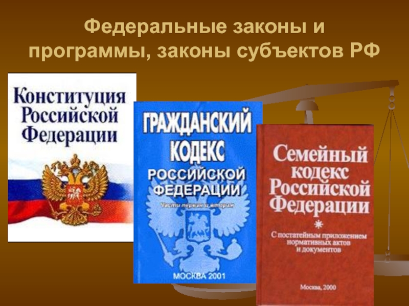 Федеральные законы и программы, законы субъектов РФ