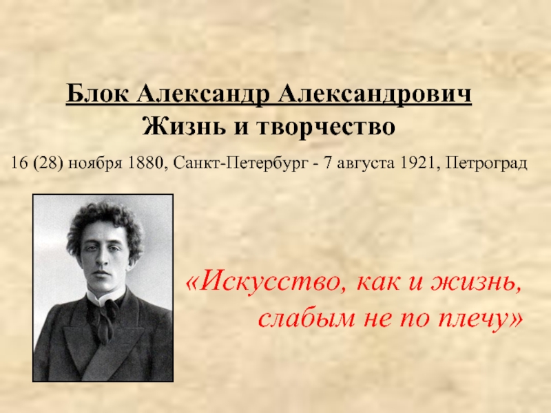Блок Александр Александрович  Жизнь и творчество 16 (28) ноября 1880, Санкт-Петербург