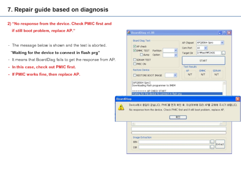 7. Repair guide based on diagnosis2) “No response from the device. Check