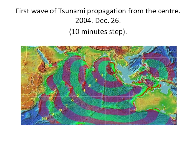 First wave of Tsunami propagation from the centre. 2004. Dec. 26. (10