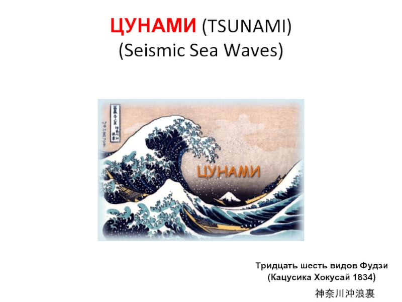 ЦУНАМИ (TSUNAMI) (Seismic Sea Waves) Тридцать шесть видов Фудзи (Кацусика Хокусай 1834)  神奈川沖浪裏
