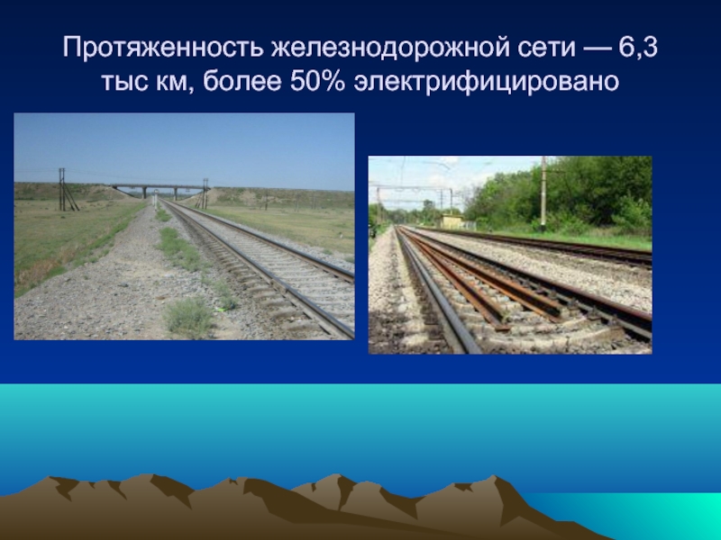 Протяженность железнодорожной сети — 6,3 тыс км, более 50% электрифицировано