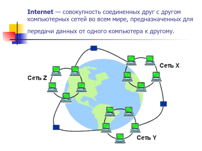 Internet — совокупность соединенных друг с другом компьютерных сетей во всем