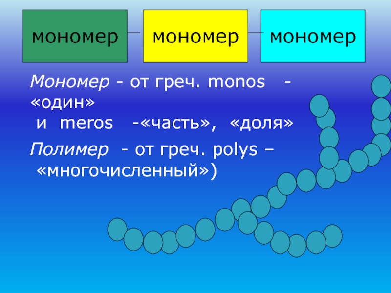 мономермономермономерМономер - от греч. monos  -«один» и meros  -«часть»,