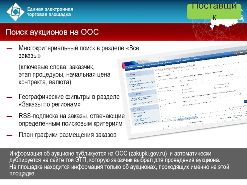 Информация об аукционе публикуется на ООС (zakupki.gov.ru) и автоматически дублируется на сайте