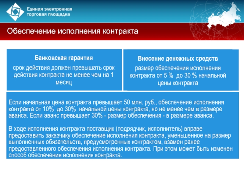 Если начальная цена контракта превышает 50 млн. руб., обеспечение исполнения контракта от