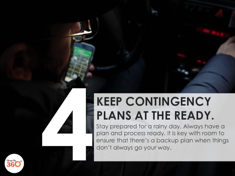 KEEP CONTINGENCY PLANS AT THE READY.  Stay prepared for a