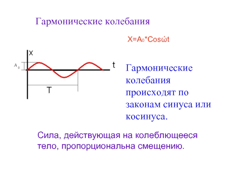 Гармонические колебания Х=А0*Cosώt Гармонические колебания происходят по законам синуса или косинуса.