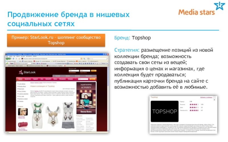 Продвижение бренда в нишевых социальных сетях Пример: StarLook.ru –