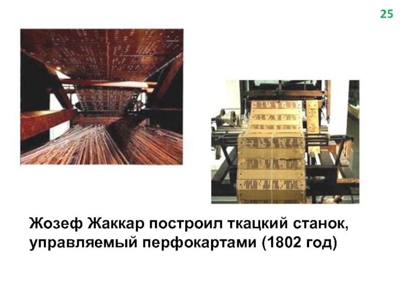 Жозеф Жаккар построил ткацкий станок, управляемый перфокартами (1802 год)