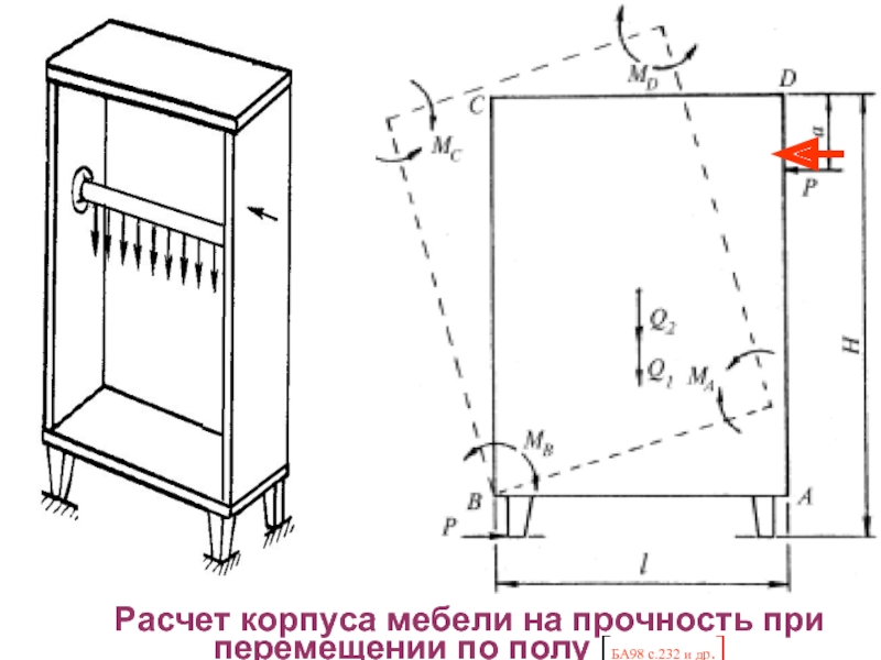 Расчет корпуса мебели на прочность при перемещении по полу [БА98 с.232 и др.]