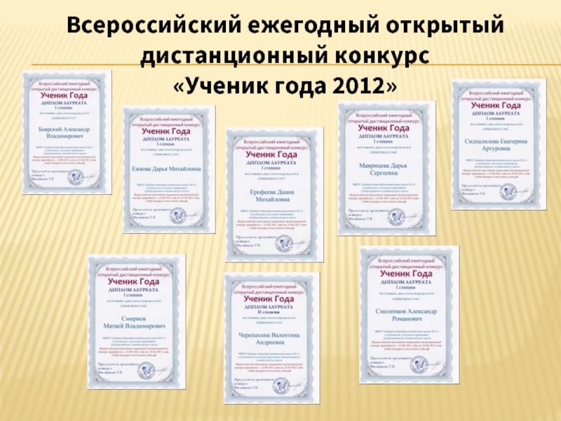 Всероссийский ежегодный открытый дистанционный конкурс  «Ученик года 2012»