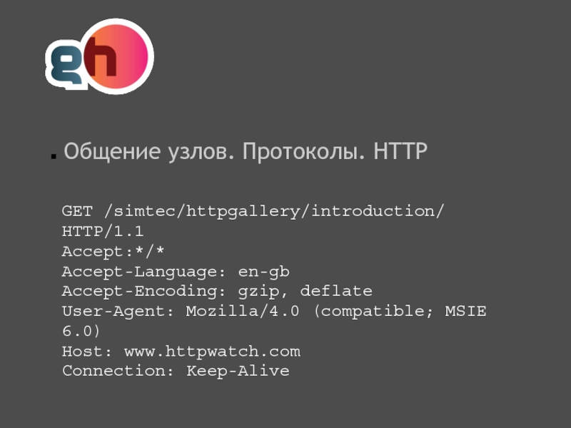 Общение узлов. Протоколы. HTTP GET /simtec/httpgallery/introduction/ HTTP/1.1 Accept:*/*