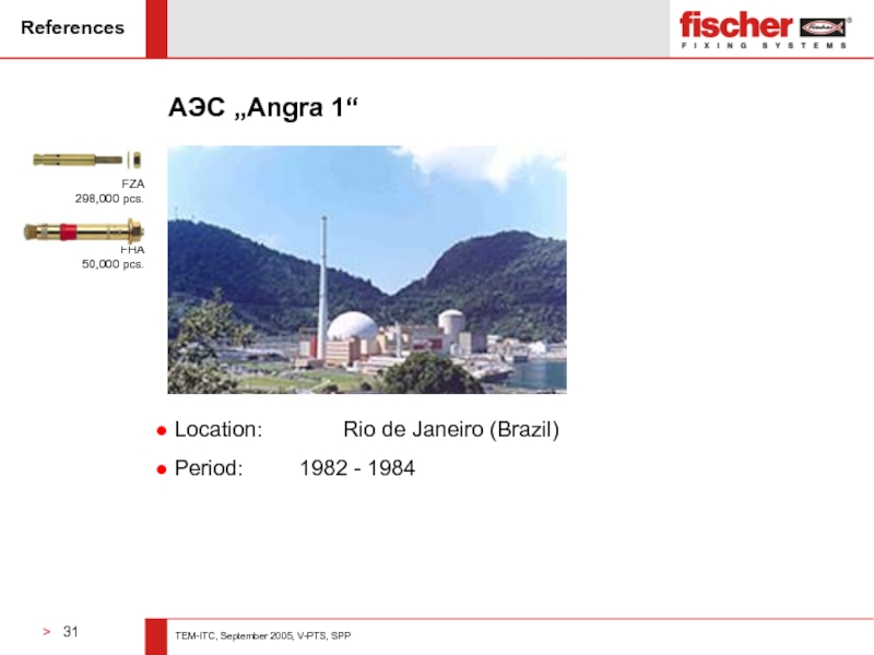 ReferencesАЭС „Angra 1“ Location: 		Rio de Janeiro (Brazil) Period: 		1982 - 1984FZA 298,000 pcs.FHA 50,000 pcs.