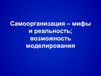 Самоорганизация – мифы и реальность; возможность моделирования