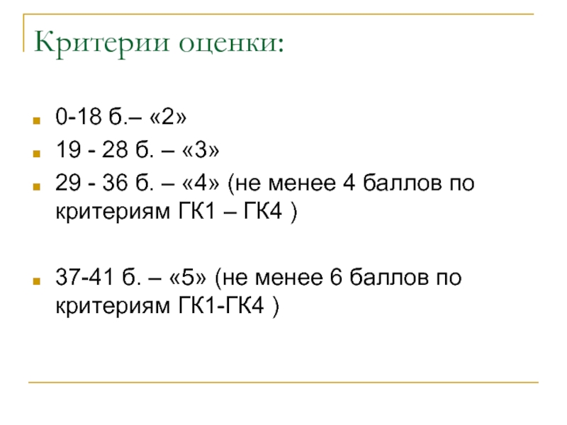 Не менее шести. Критерии ГК. Оценивание ГК 1 ГК 4подробное. Оценка 0.