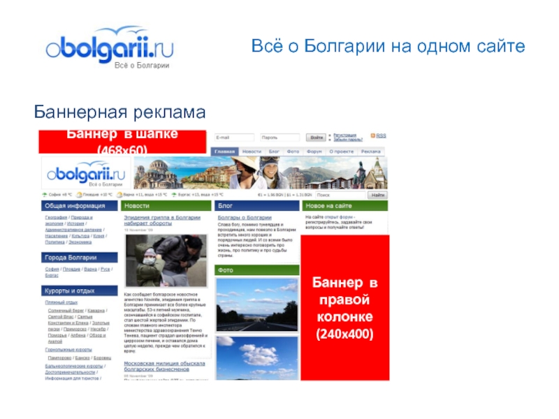 Всё о Болгарии на одном сайтеБаннерная рекламаБаннер в шапке (468x60)Баннер в правой колонке (240x400)