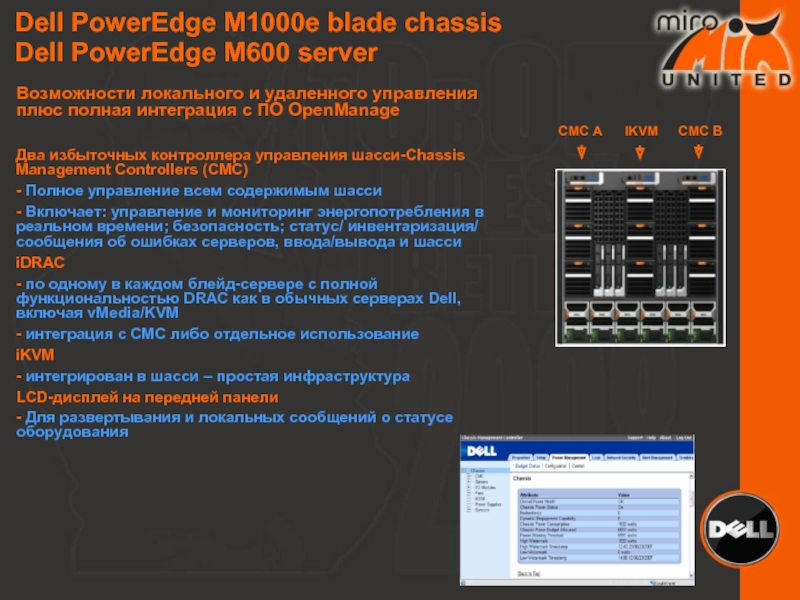 Dell PowerEdge M1000e blade chassis Dell PowerEdge M600 server  Возможности локального