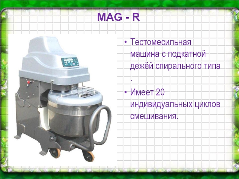 MAG - R Тестомесильная машина с подкатной дежёй спирального типа . Имеет