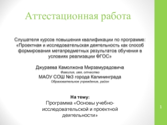 Аттестационная работа. Программа Основы учебно-исследовательской и проектной деятельности