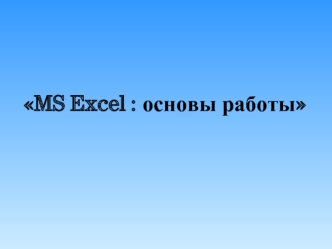 MS Excel: основы работы
