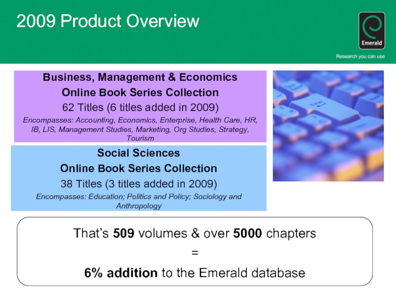 2009 Product OverviewBusiness, Management & EconomicsOnline Book Series Collection62 Titles (6